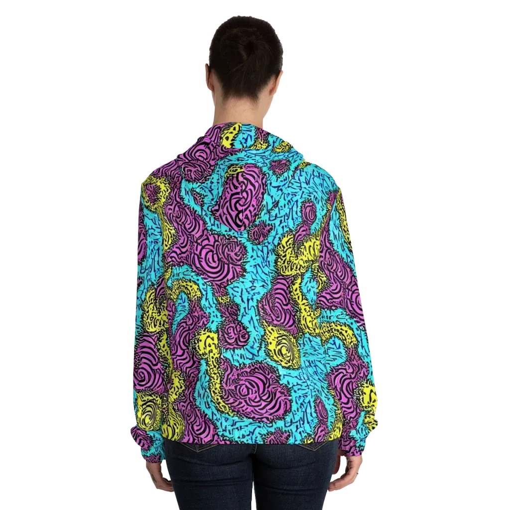 Electric Bloom Maze on Women's Full-Zip Hoodie — Back On Person