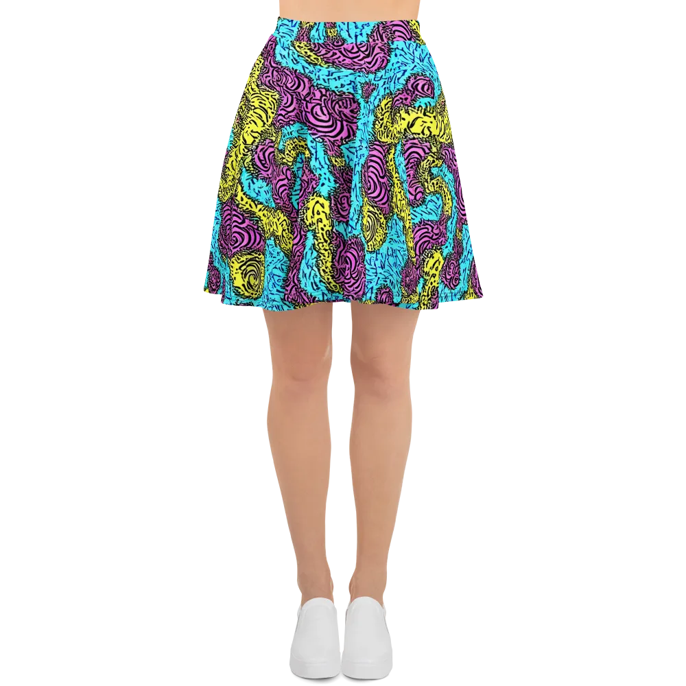 Electric Bloom Maze on Skater Skirt — Front