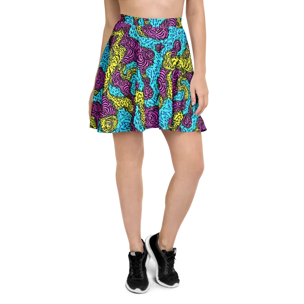 Electric Bloom Maze on Skater Skirt — Front