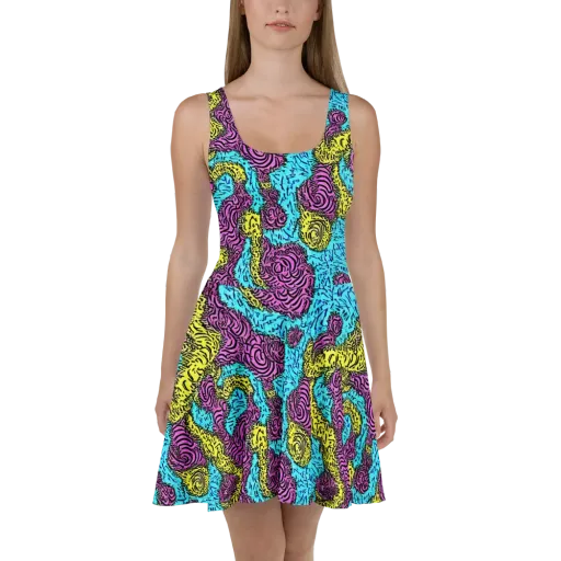Electric Bloom Maze on a Skater Dress