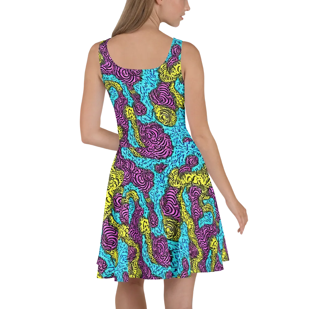 Electric Bloom Maze on Skater Dress — Back