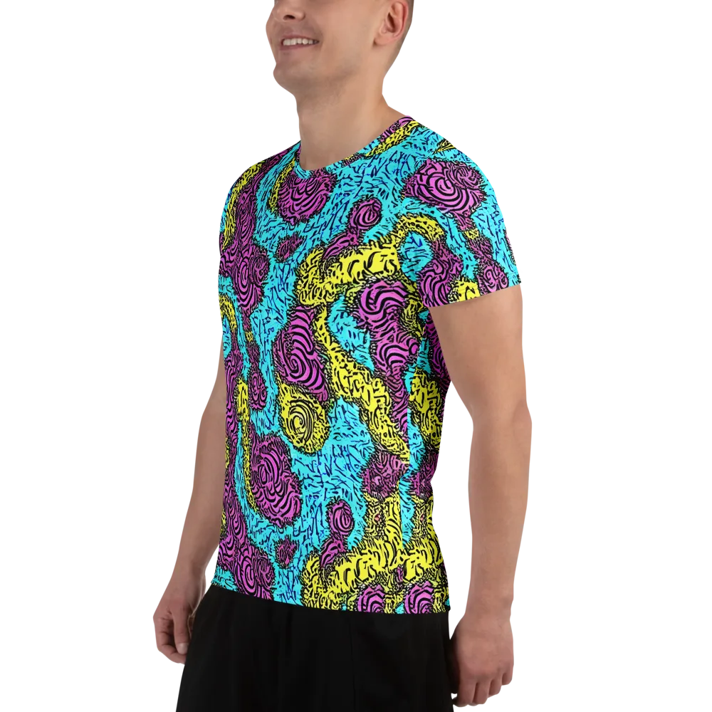 Electric Bloom Maze on Men's Athletic T-Shirt — Left