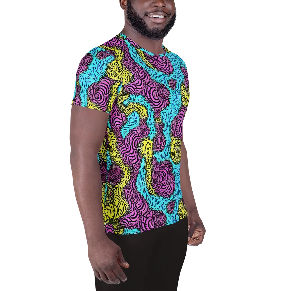 Electric Bloom Maze on Men's Athletic T-Shirt — Right