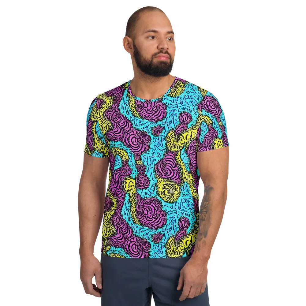 Electric Bloom Maze on Men's Athletic T-Shirt — Front