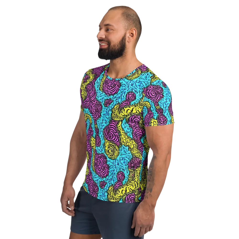 Electric Bloom Maze on Men's Athletic T-Shirt — Left