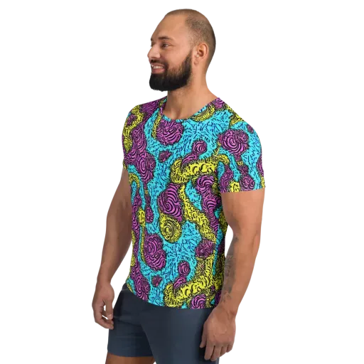 Electric Bloom Maze on a Men's Athletic T-Shirt