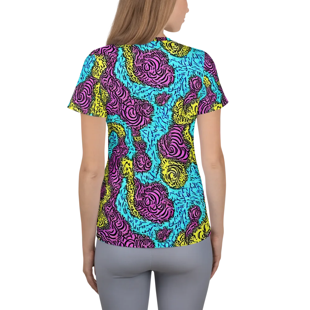 Electric Bloom Maze on Women's Athletic T-Shirt — Back