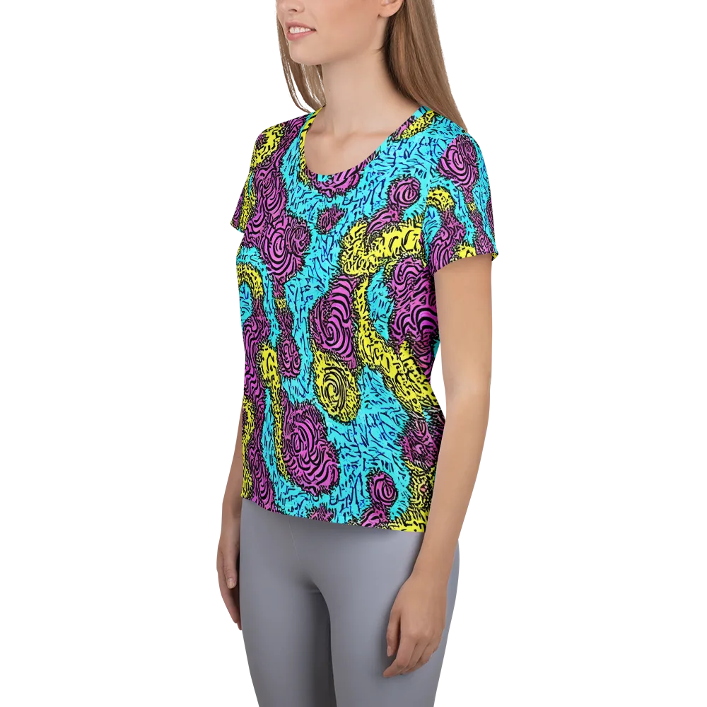 Electric Bloom Maze on Women's Athletic T-Shirt — Left
