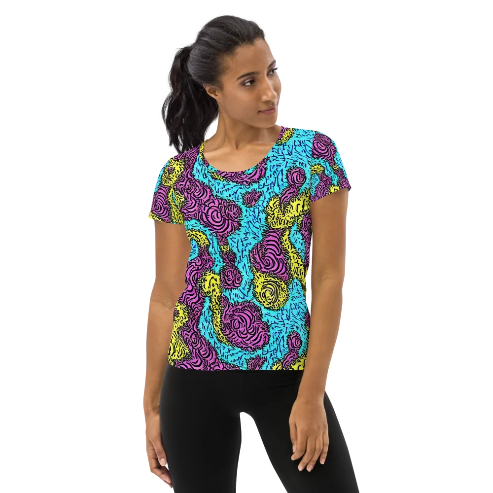 Electric Bloom Maze on Women's Athletic T-Shirt — Front