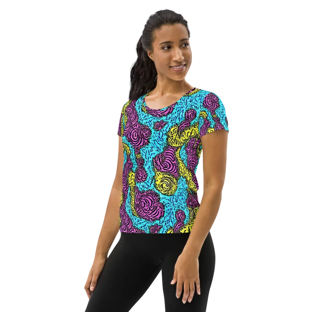 Electric Bloom Maze on Women's Athletic T-Shirt — Left