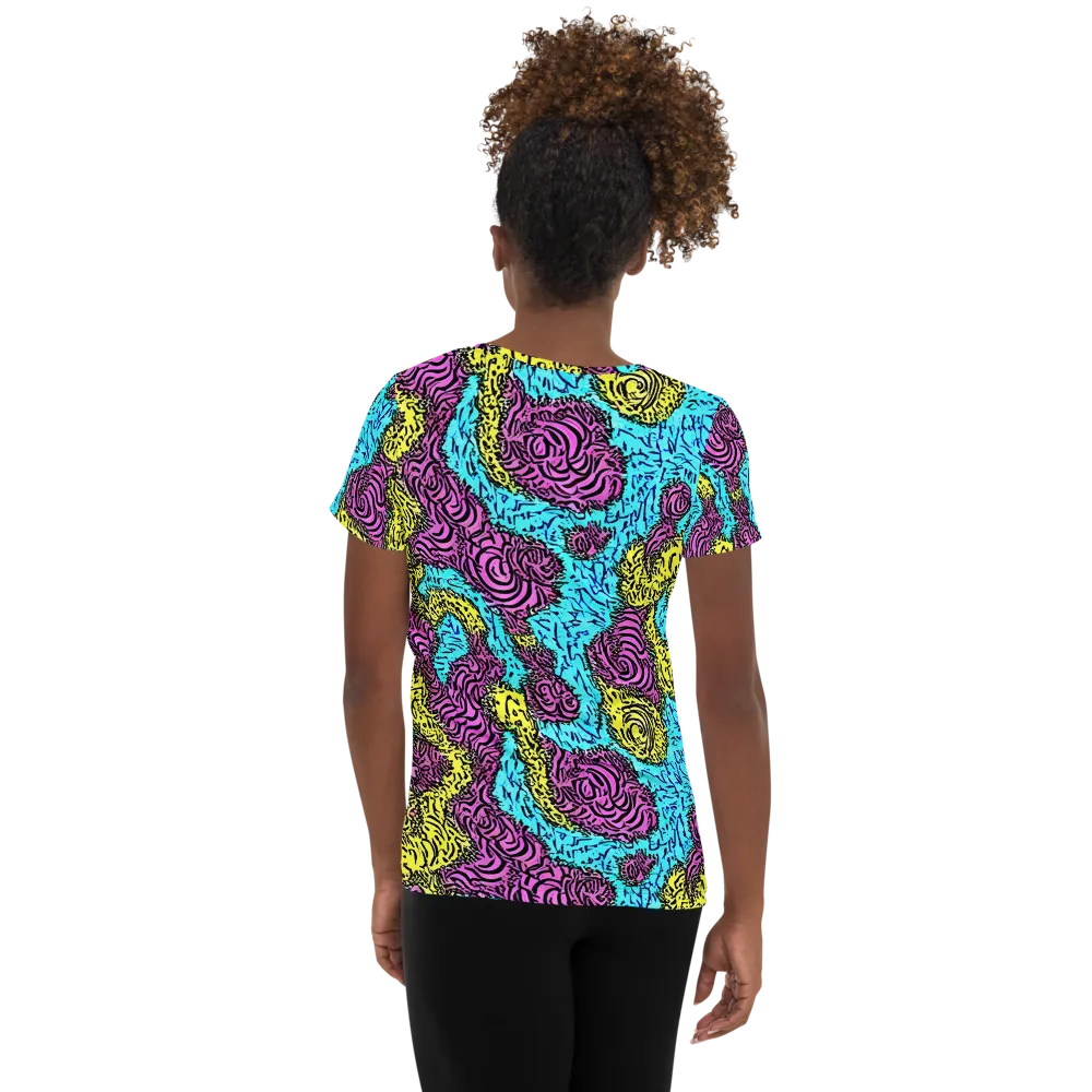 Electric Bloom Maze on Women's Athletic T-Shirt — Back