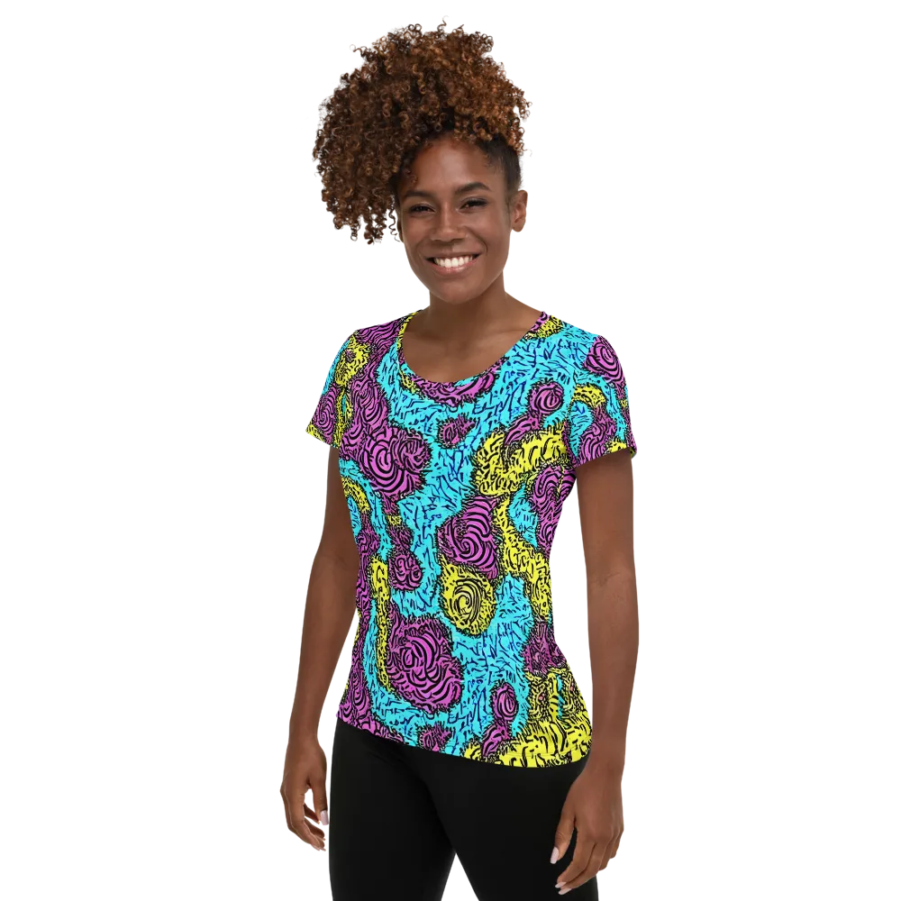 Electric Bloom Maze on Women's Athletic T-Shirt — Left