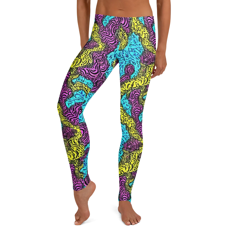 Electric Bloom Maze on Leggings — Front
