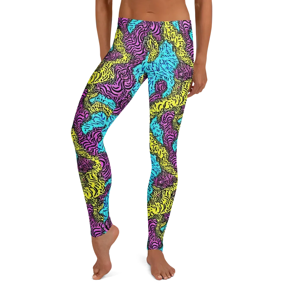 Electric Bloom Maze on Leggings — Front
