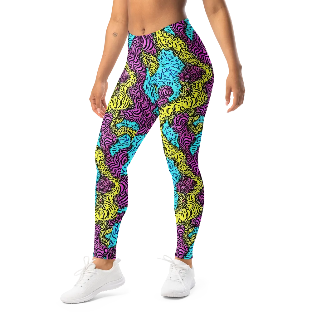 Electric Bloom Maze on Leggings — Left Front