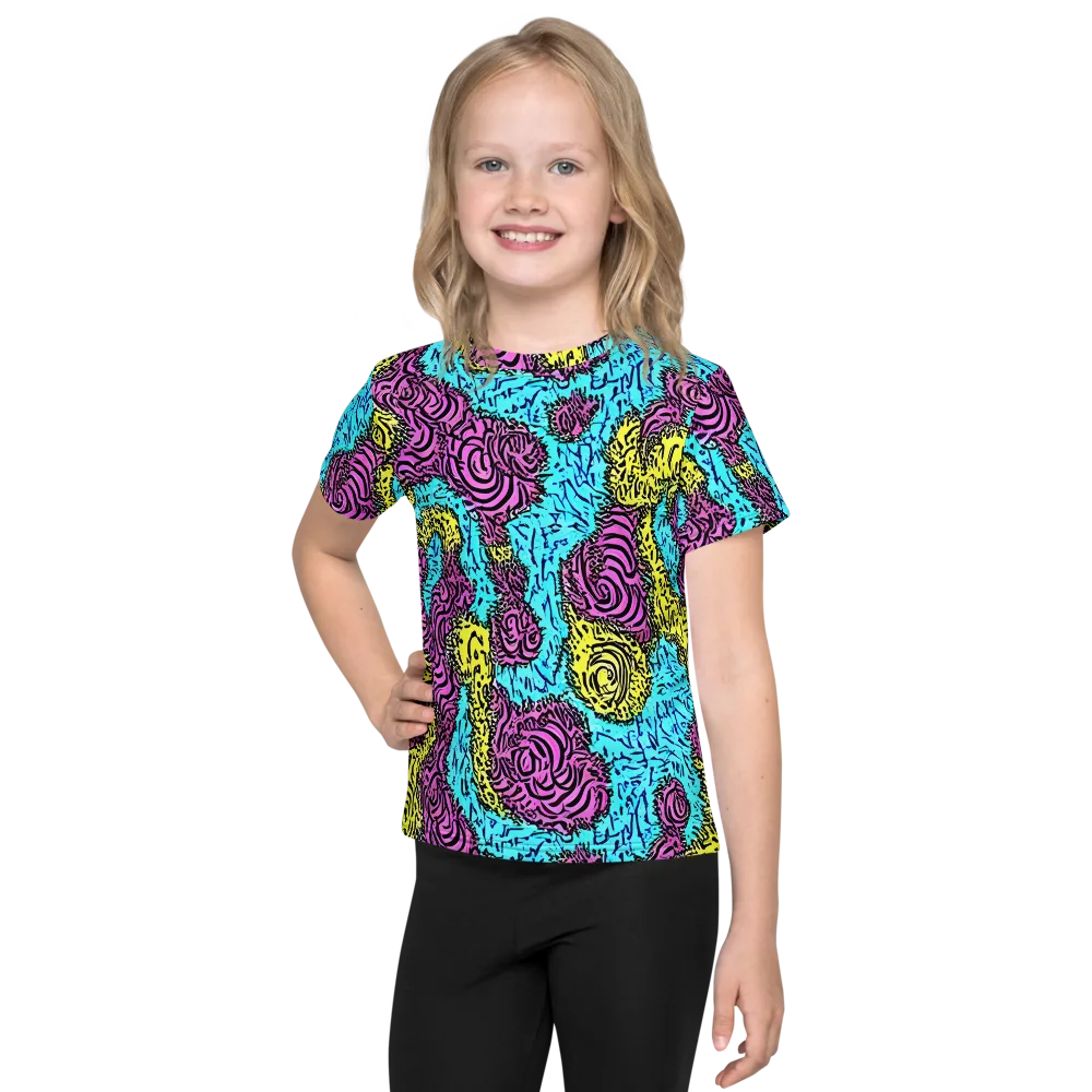Electric Bloom Maze on Kids Crew Neck T-Shirt — Front
