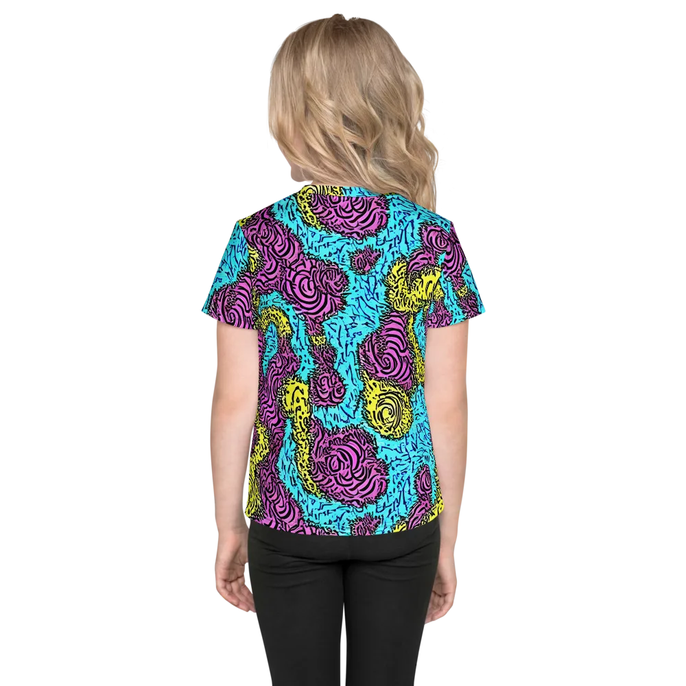 Electric Bloom Maze on Kids Crew Neck T-Shirt — Back