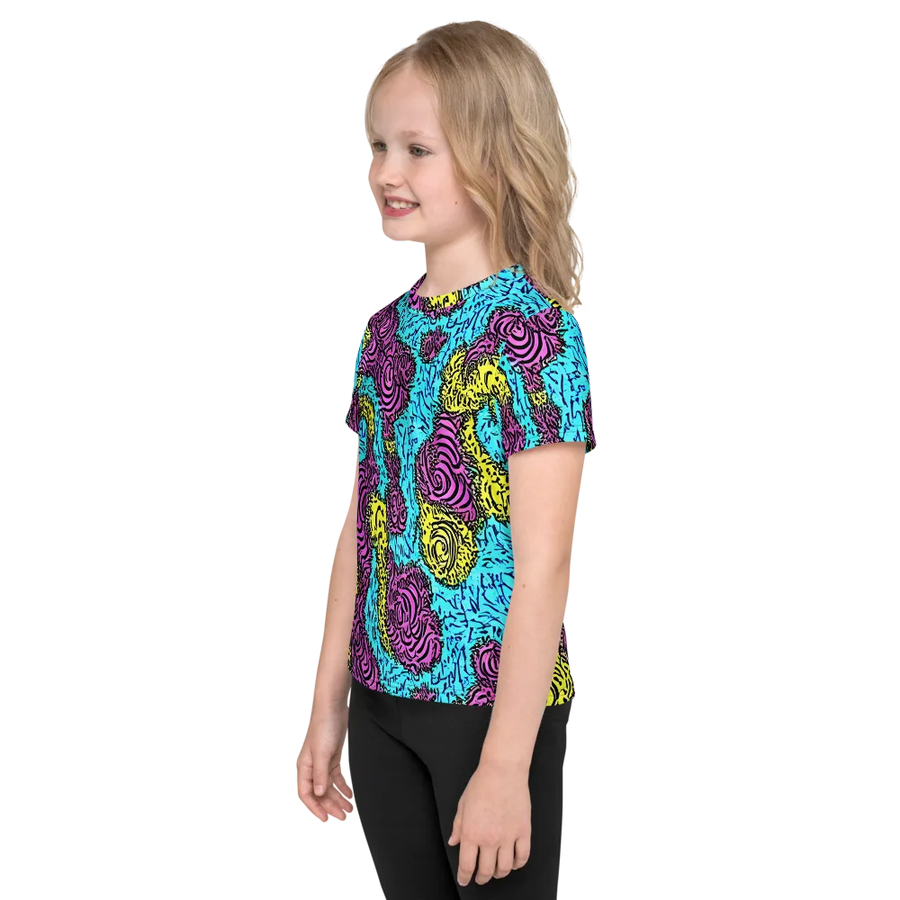 Electric Bloom Maze on Kids Crew Neck T-Shirt — Left