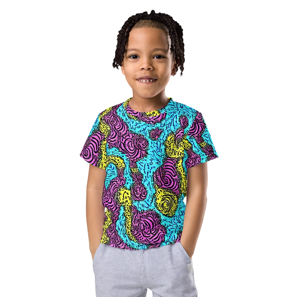 Electric Bloom Maze on Kids Crew Neck T-Shirt — Front
