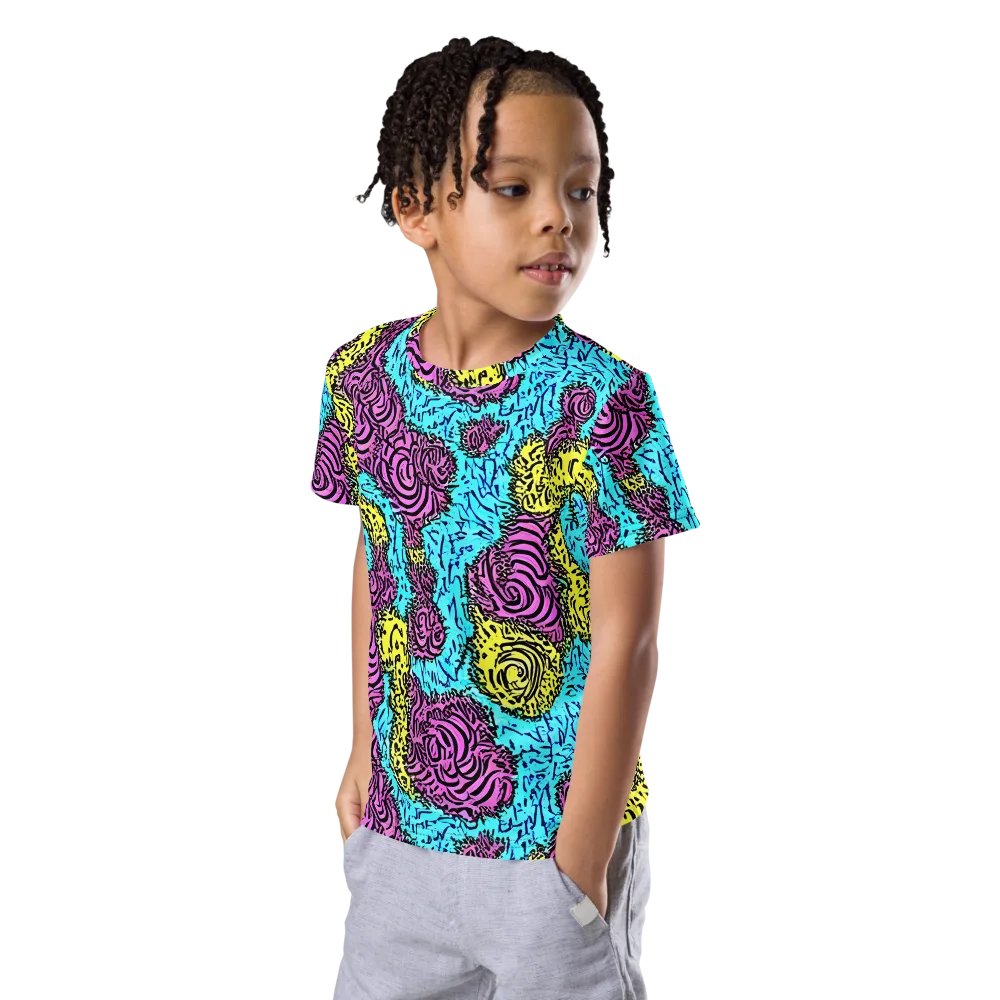 Electric Bloom Maze on Kids Crew Neck T-Shirt — Left Front