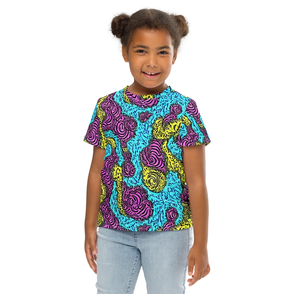 Electric Bloom Maze on Kids Crew Neck T-Shirt — Front