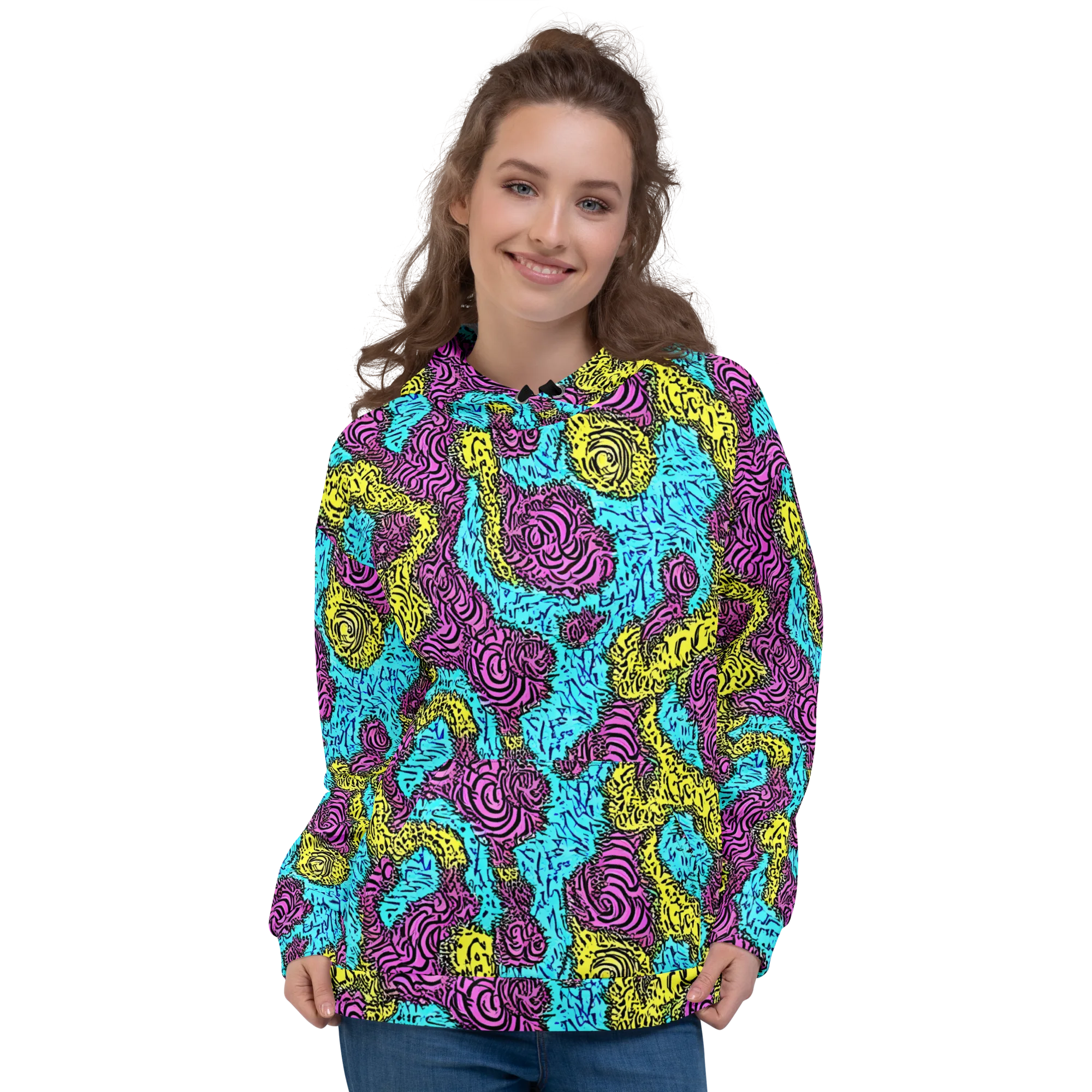 Electric Bloom Maze on Hoodie — Front