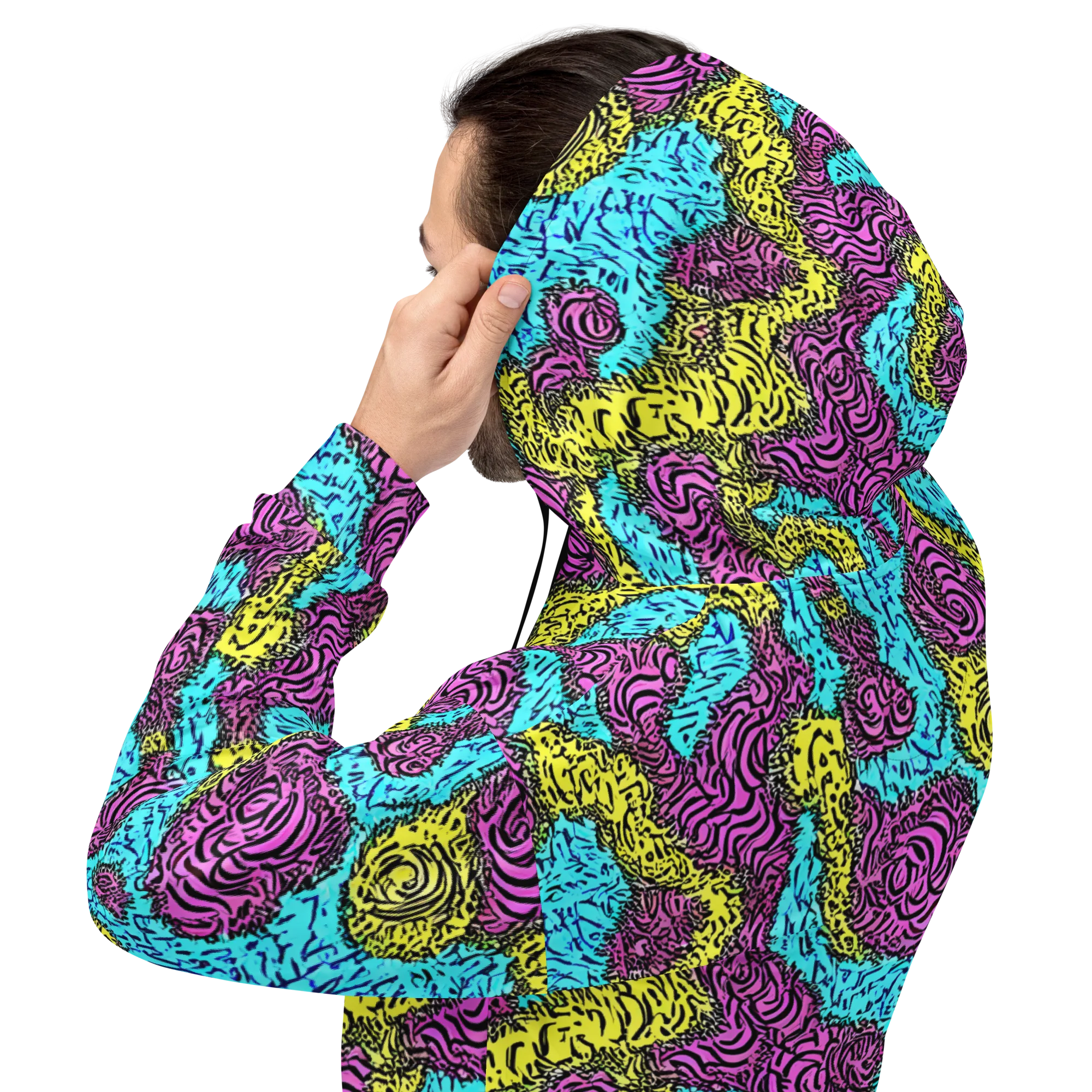 Electric Bloom Maze on Hoodie — Back