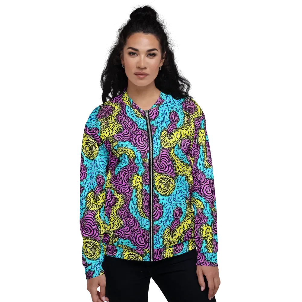 Electric Bloom Maze on Bomber Jacket — Front