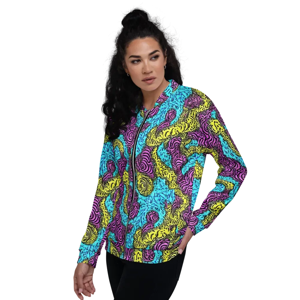 Electric Bloom Maze on Bomber Jacket — Left