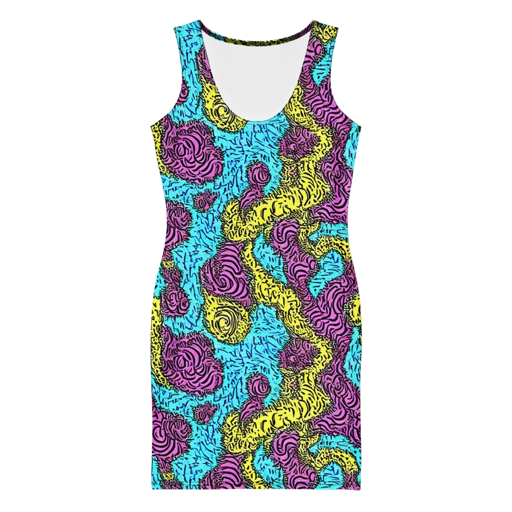 Electric Bloom Maze on Bodycon Dress — Front