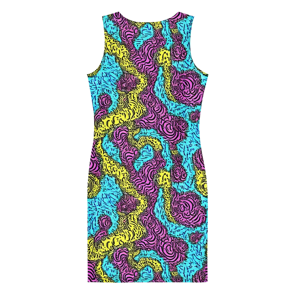Electric Bloom Maze on Bodycon Dress — Back