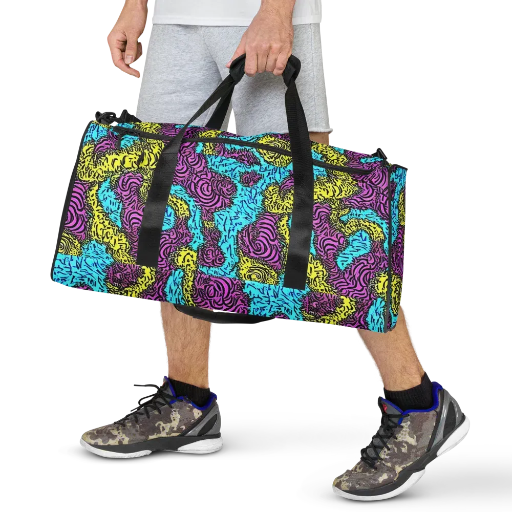 Electric Bloom Maze on Duffle Bag — Front