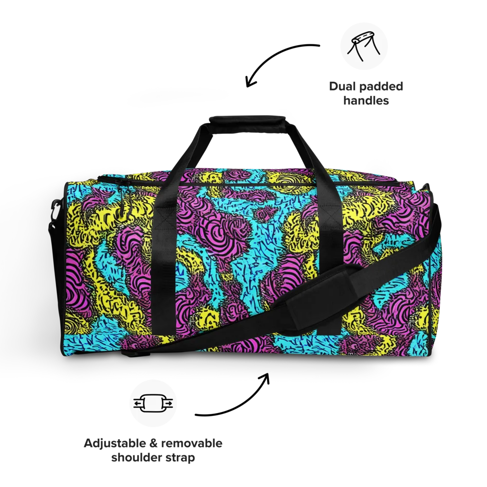 Electric Bloom Maze on Duffle Bag — Front