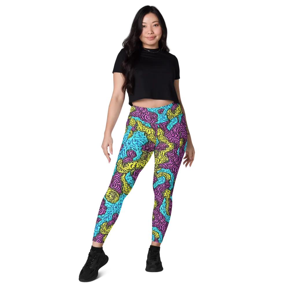 Electric Bloom Maze on Leggings with Pockets — Front