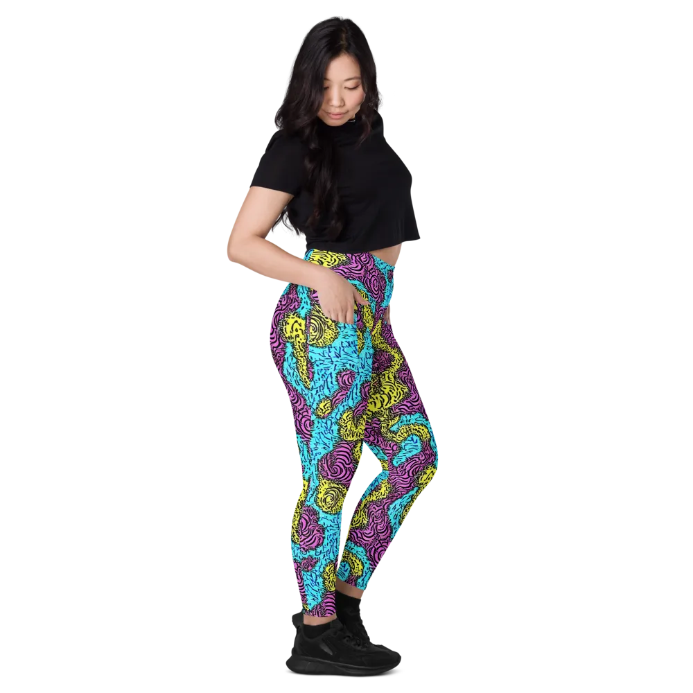 Electric Bloom Maze on Leggings with Pockets — Right