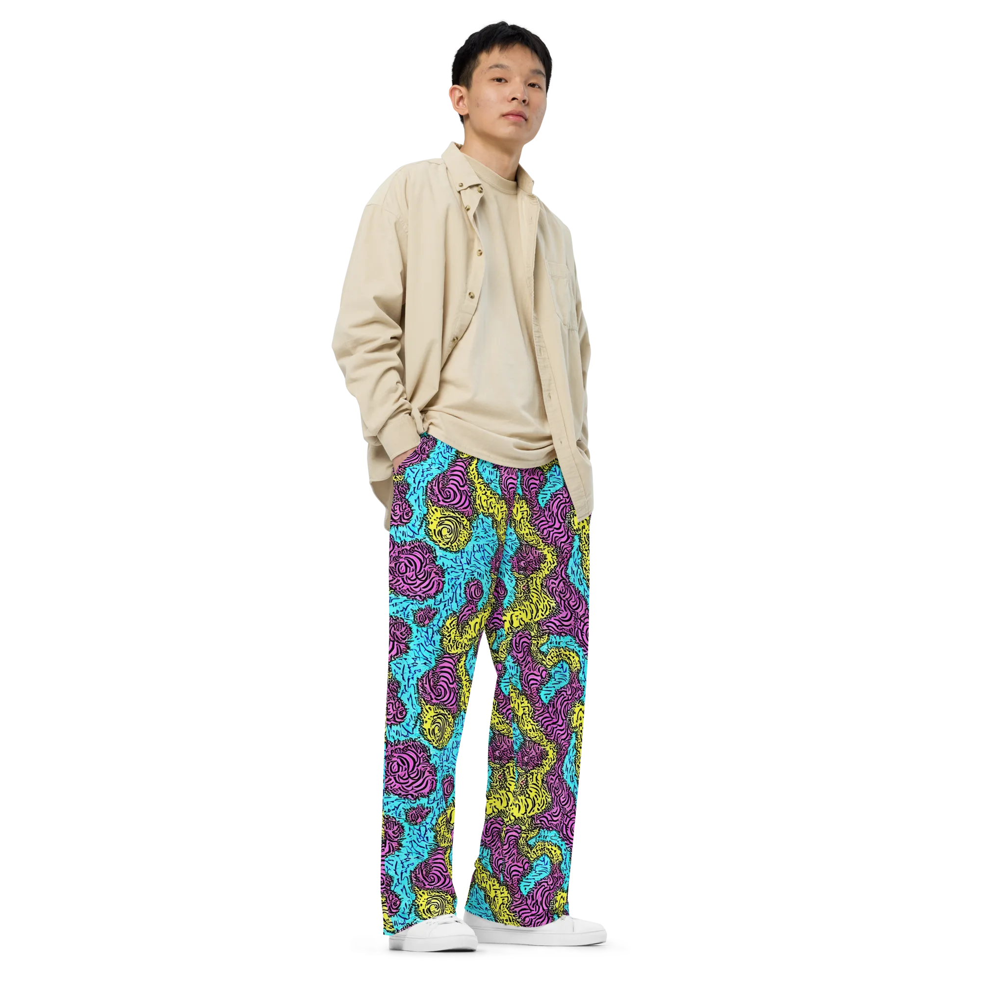 Electric Bloom Maze on Wide-Leg Pants — Right Front