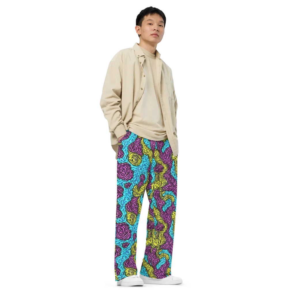 Electric Bloom Maze on Wide-Leg Pants — Right Front