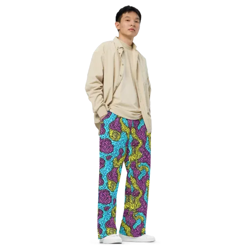 Electric Bloom Maze on a Wide-Leg Pants