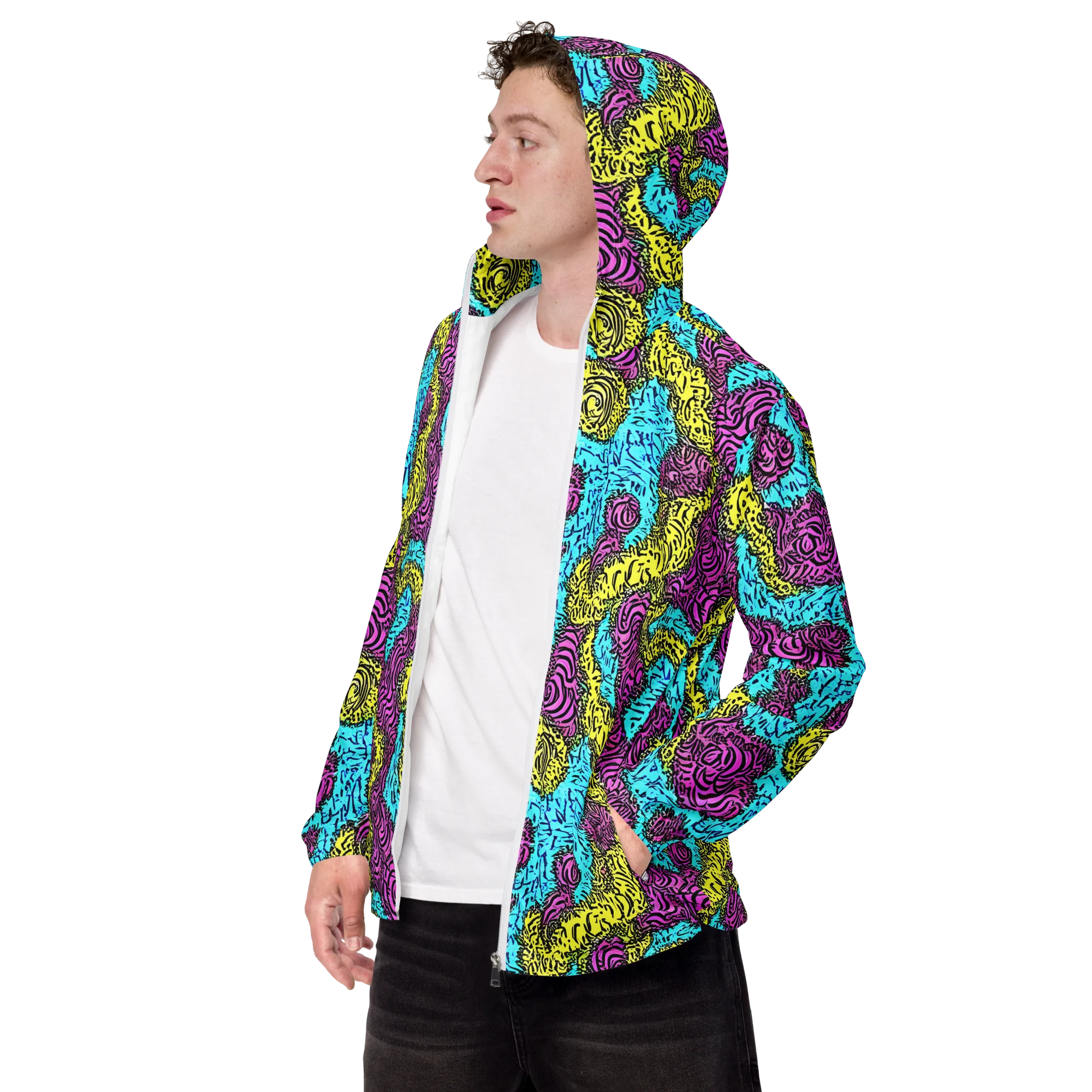 Electric Bloom Maze on Men's Windbreaker — Left Front