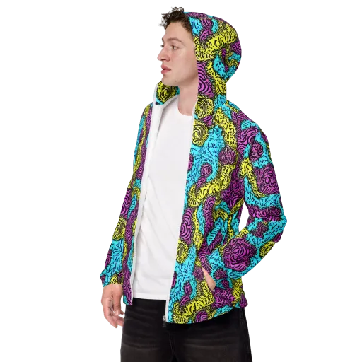 Electric Bloom Maze on a Men's Windbreaker
