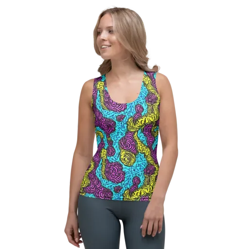 Electric Bloom Maze on a Women's Tank Top