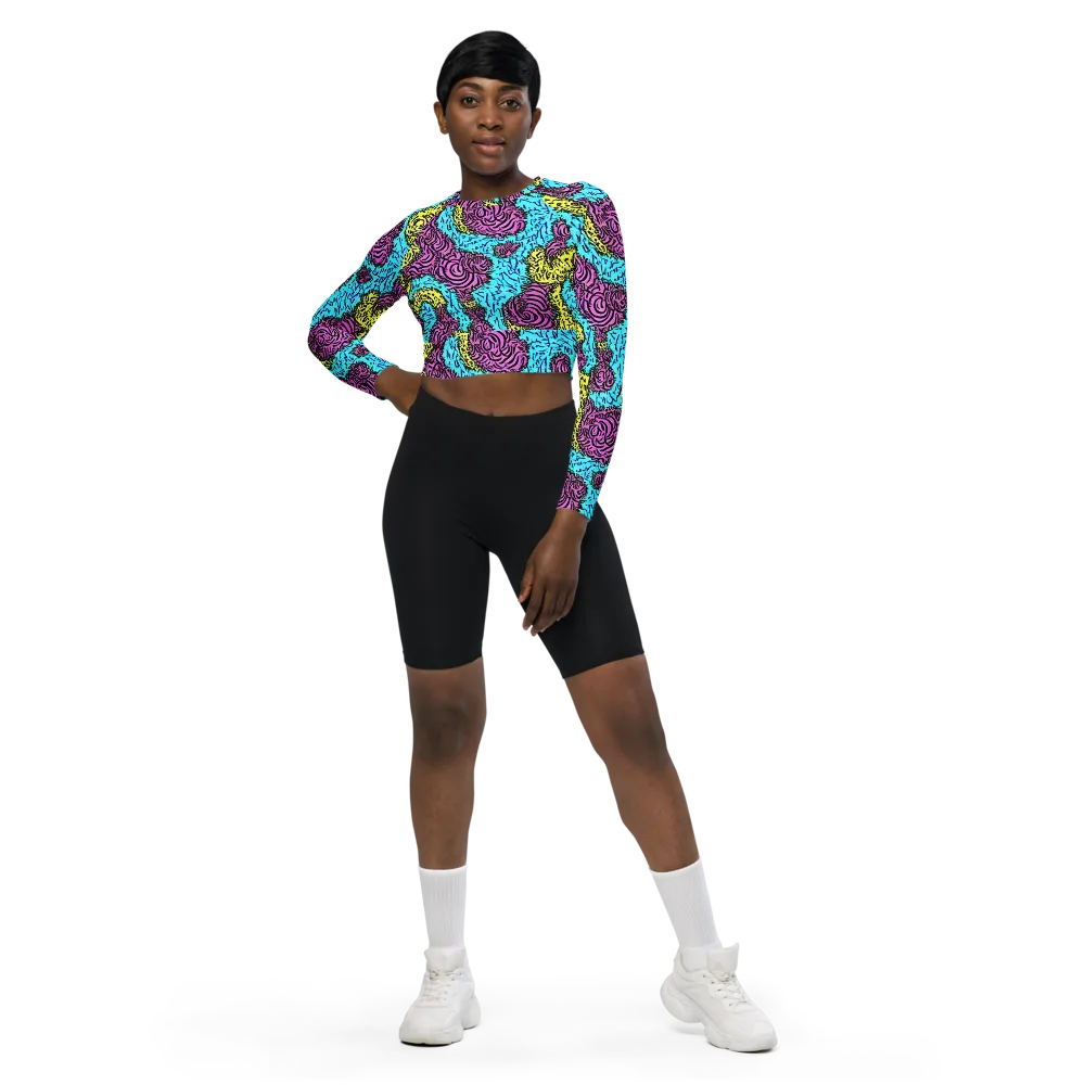 Electric Bloom Maze on Long Sleeve Crop Top — Front