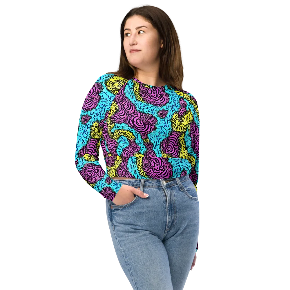Electric Bloom Maze on Long Sleeve Crop Top — Front