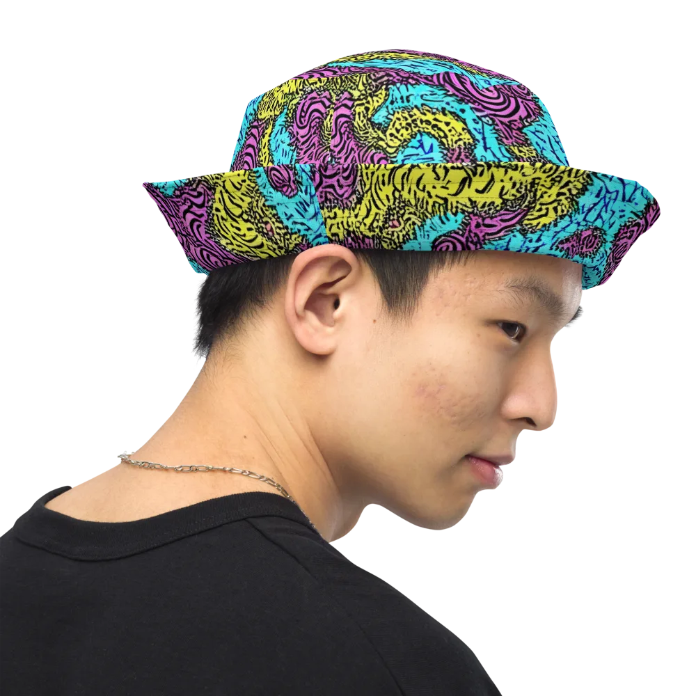 Electric Bloom Maze on Reversible Bucket Hat — Right Outside