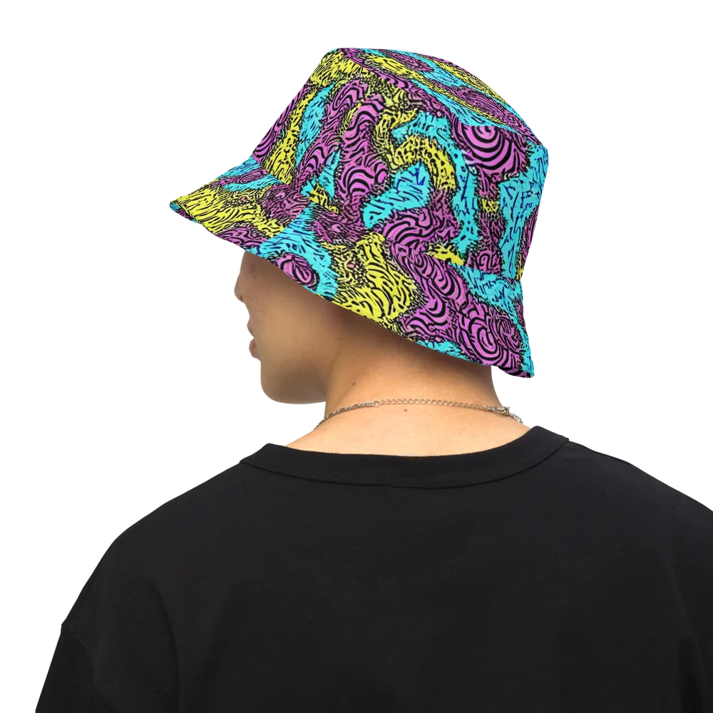 Electric Bloom Maze on Reversible Bucket Hat — Back Inside