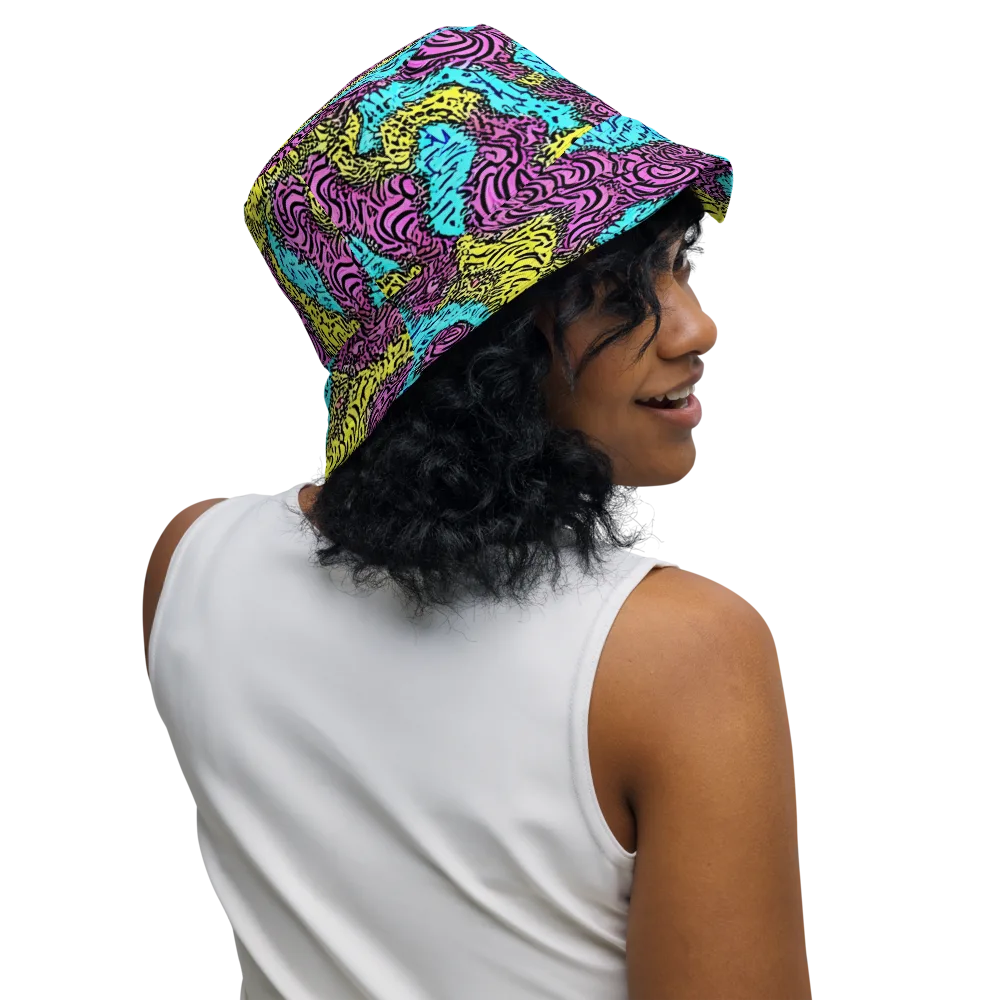 Electric Bloom Maze on Reversible Bucket Hat — Right Outside
