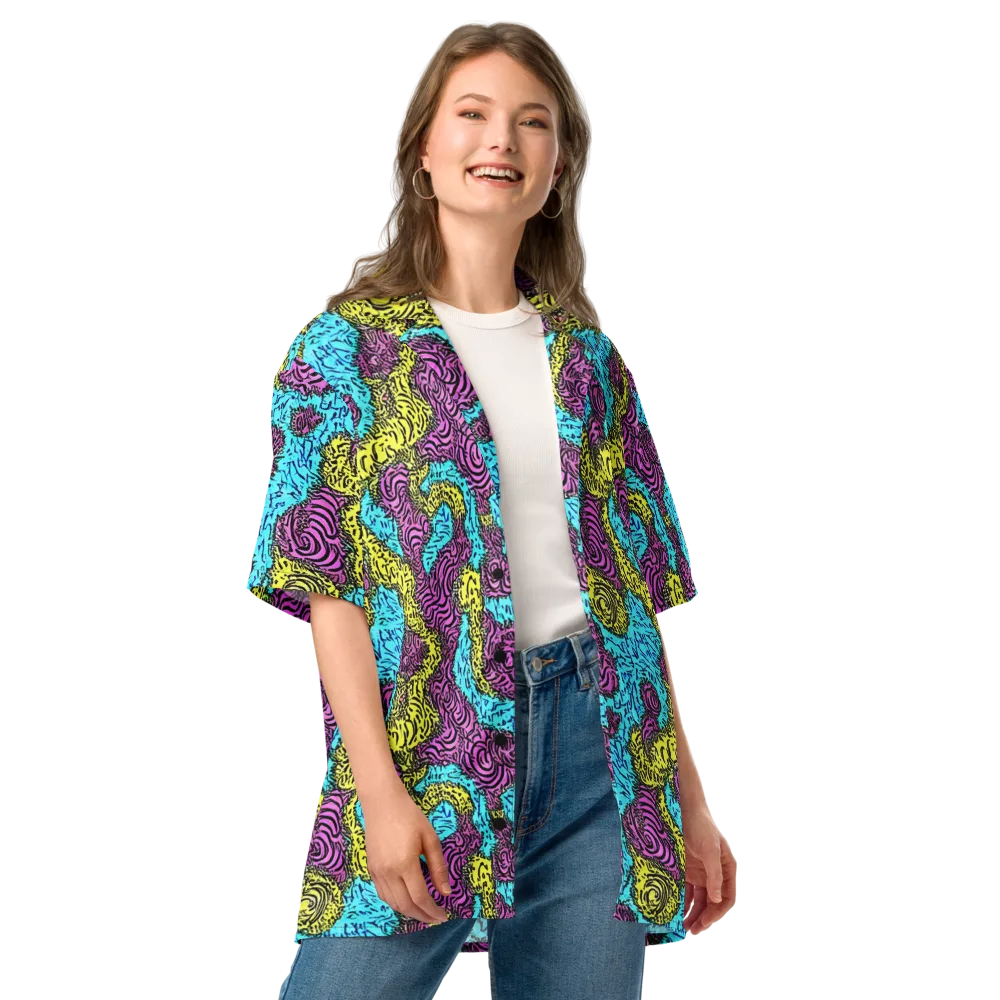 Electric Bloom Maze on Button Shirt — Front