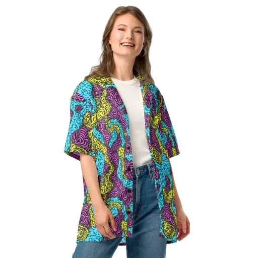 Electric Bloom Maze on a Button Shirt