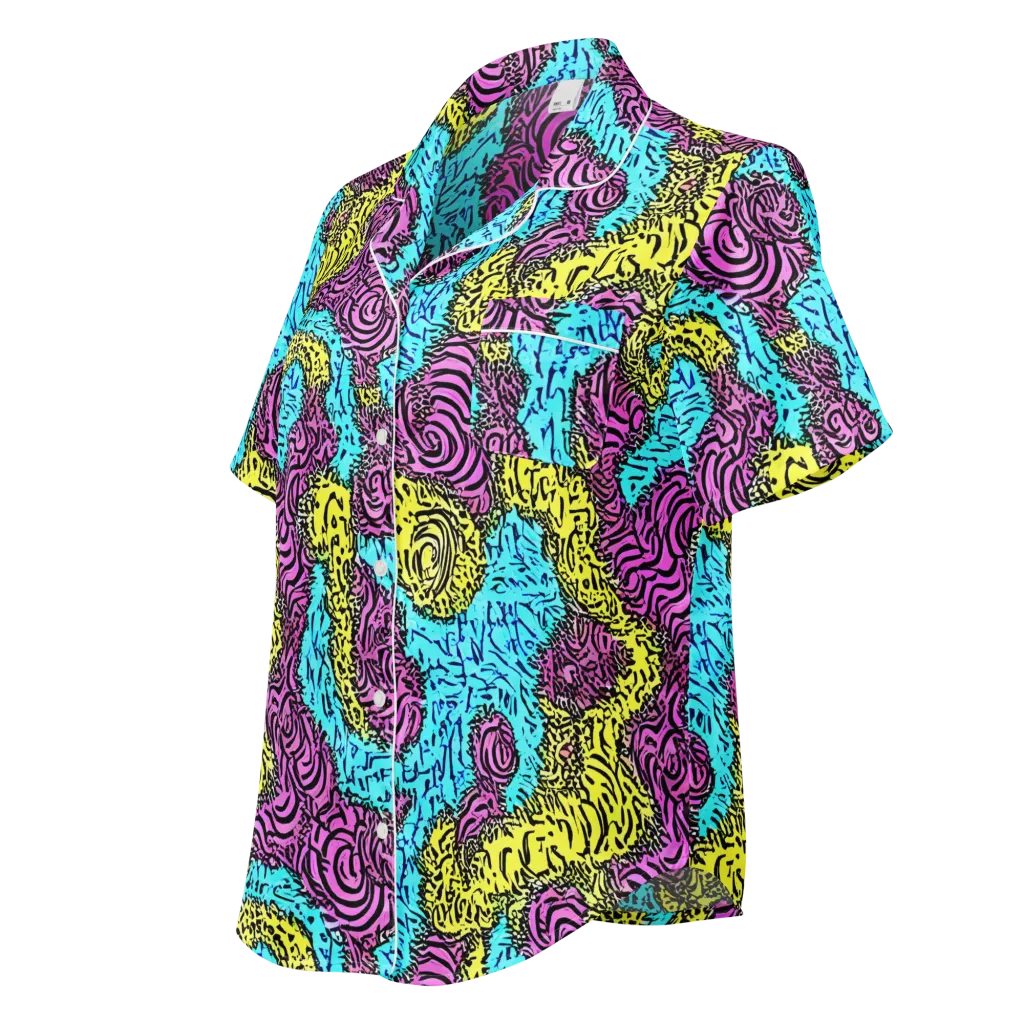 Electric Bloom Maze on Women's Short Sleeve Pajama Top — Left Front