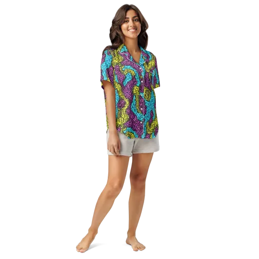 Electric Bloom Maze on a Women's Short Sleeve Pajama Top